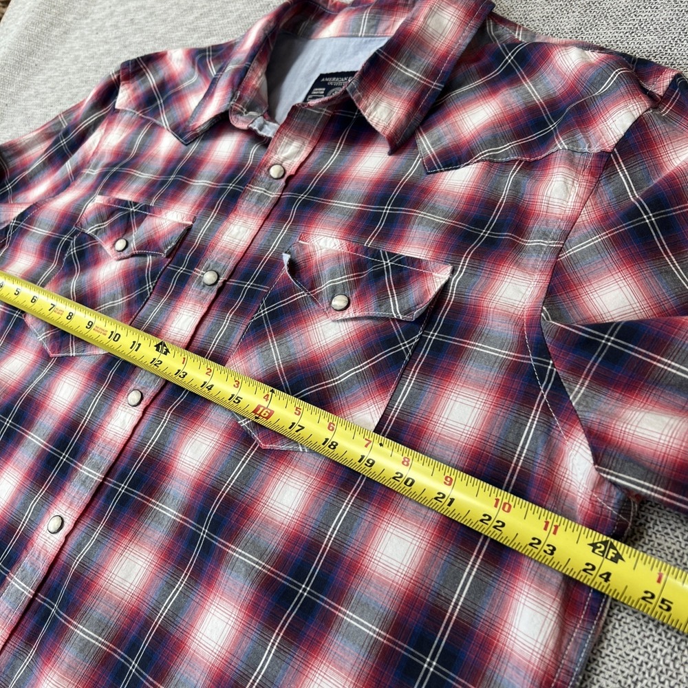 American Eagle XXL Vintage Fit Plaid Western Shirt Men Pearl Snap Long Sleeves - Picture 6 of 8